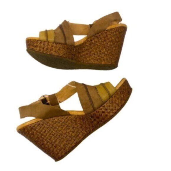 Maya | Tan Leather Mid Wedge Heel Ankle Strap Sandals Shoes Size 9 - Picture 5 of 10